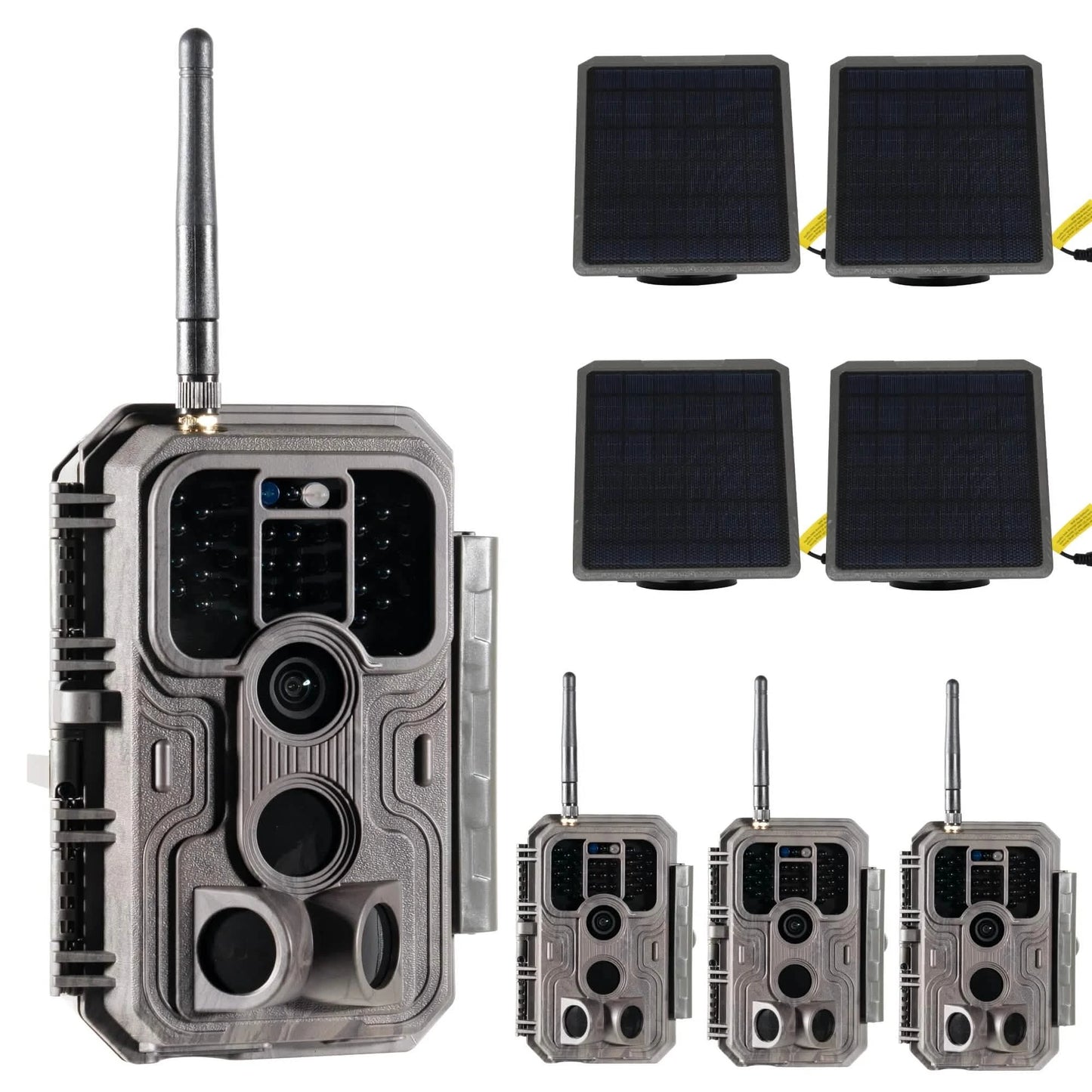GardePro E9P WiFi Trail Camera 4-pack with solar panels for long-lasting, battery-free wildlife surveillance
