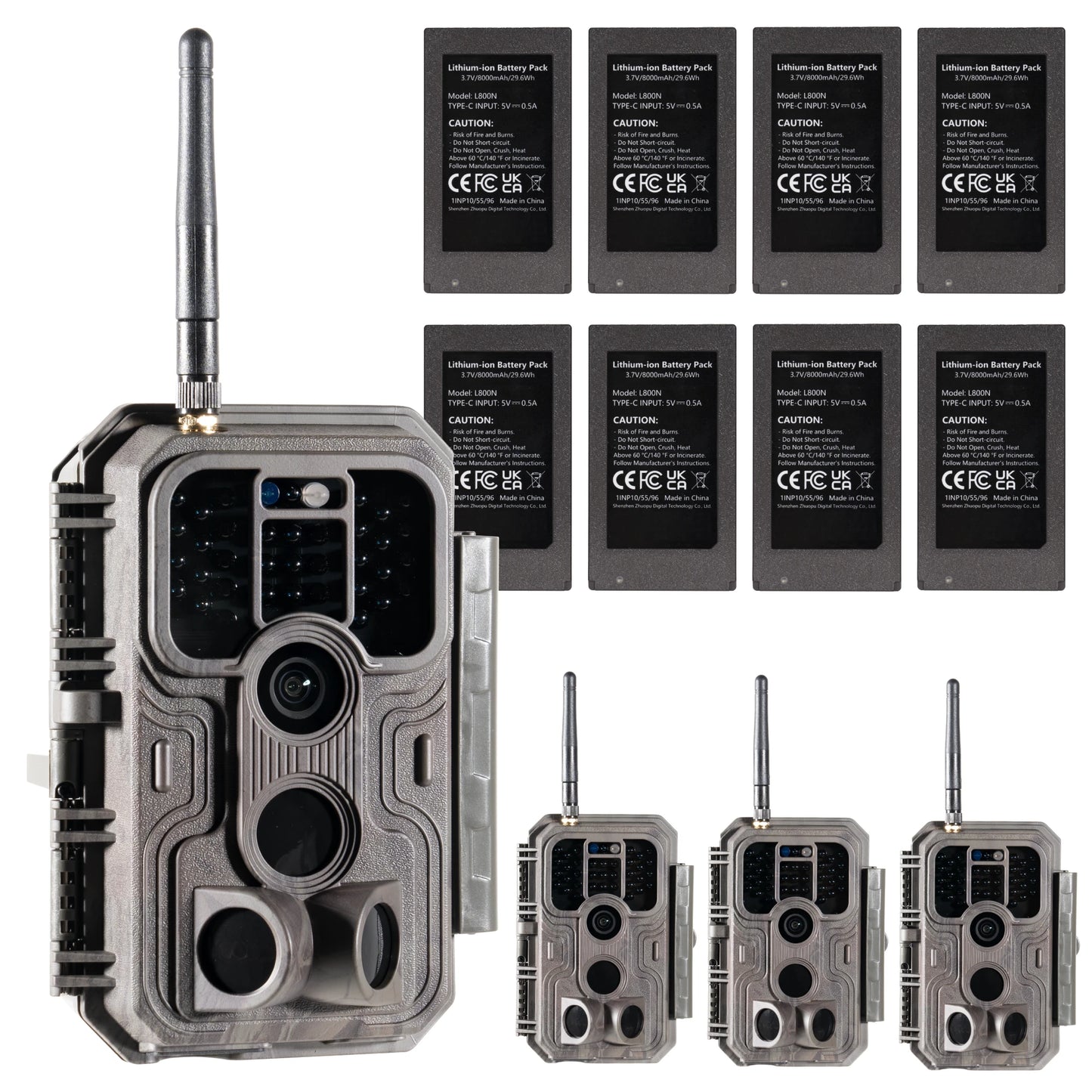 GardePro E9P WiFi Trail Camera 4-pack with extra lithium-ion battery packs for extended wildlife monitoring