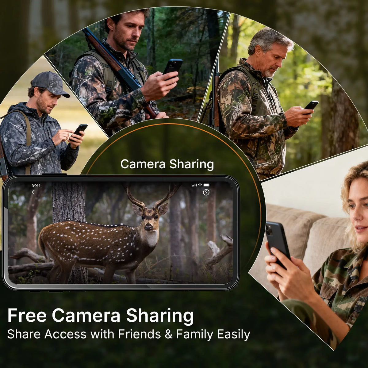 GardePro X50S cellular trail camera showcasing free camera sharing feature, allowing access to be shared with friends and family
