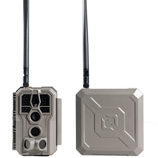 GardePro Link 1.0 long-range wireless trail camera paired with its dedicated hub for extended connectivity